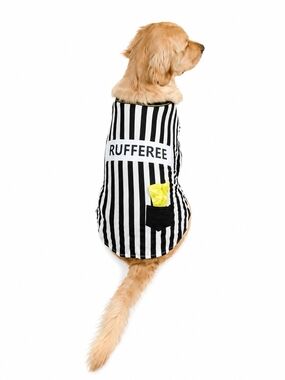 Rufferee Dog Referee Costume Shirt Black & White Striped Pet Halloween Outfit Lg